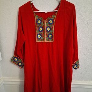 **Vintage** Festival Embroidered Red Dress Size XL
